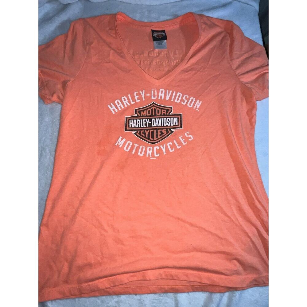 Women’s Harley Davidson V Neck T-shirt Logo Short Sleeve Graphic Tee Size XXL